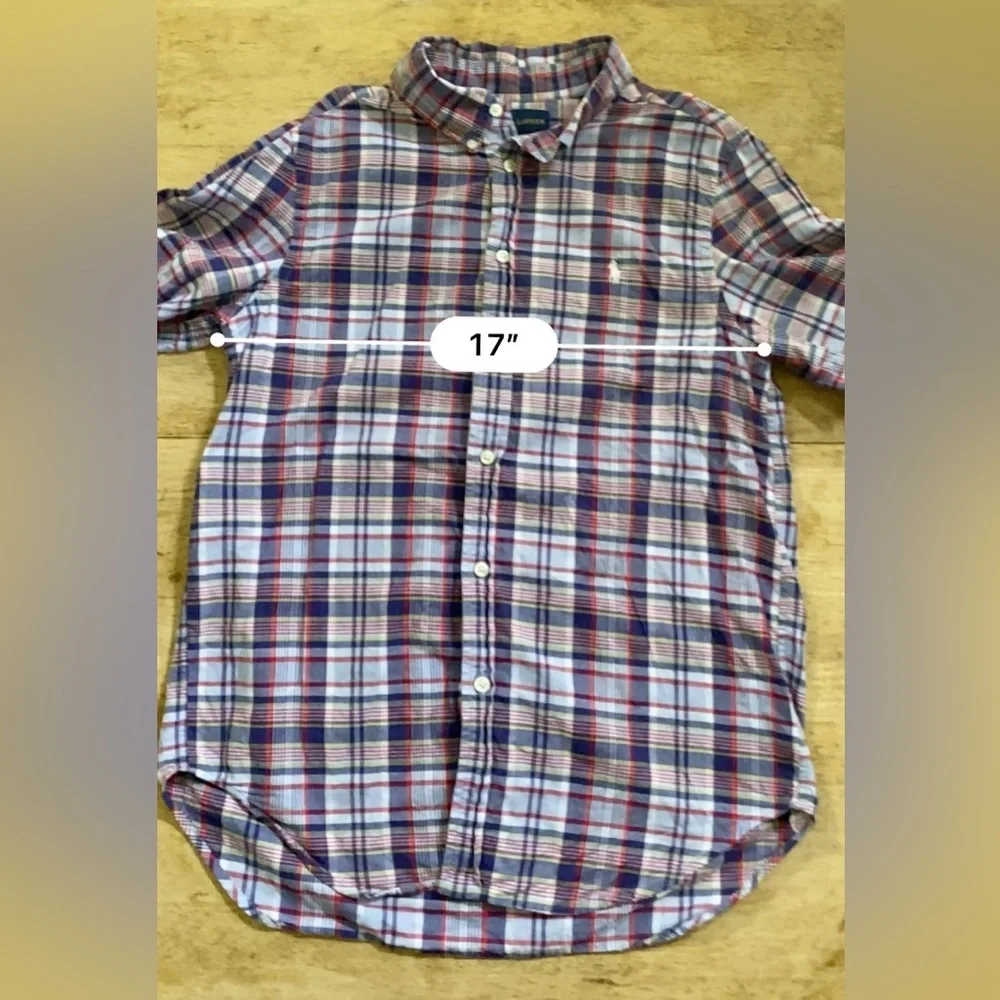 Ralph‎ Lauren Polo Boy’s Sz L (14-16) Plaid Cotton Oxford Short Sleeve Shirt
